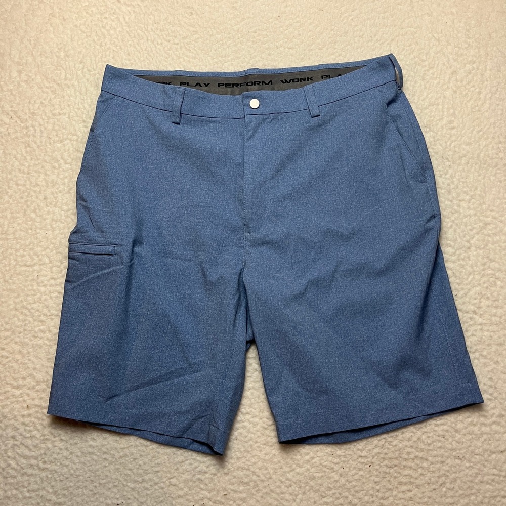 Roundtree & Yorke Shorts Mens 36 Blue Performance Work Play Stretch Flat Front